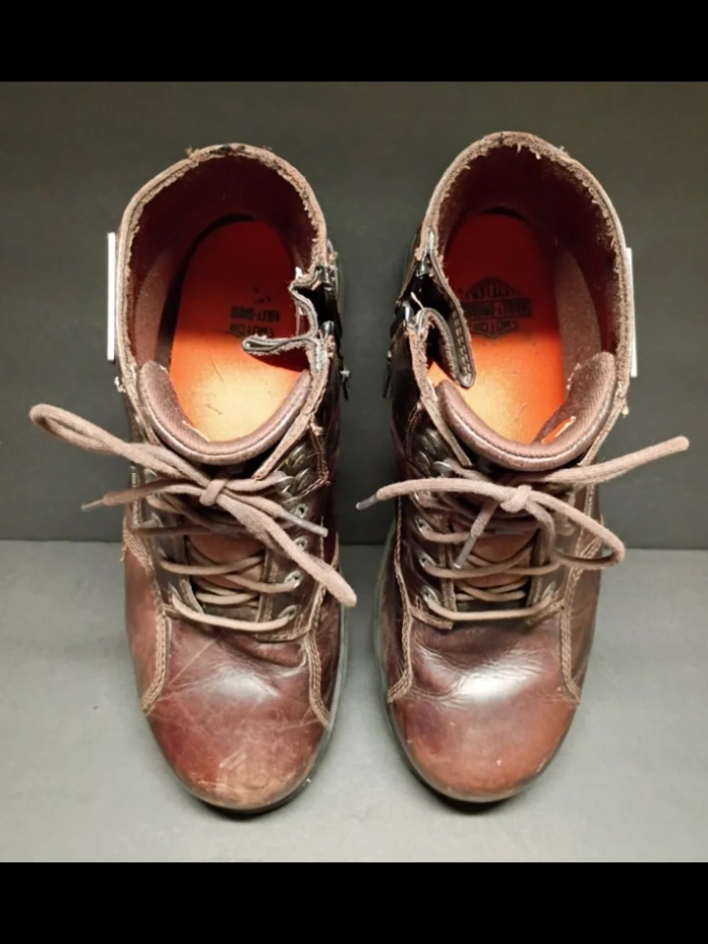 Harley-Davidson Brown Leather Lace-Up Work Boots with Side Zippers Size 13M